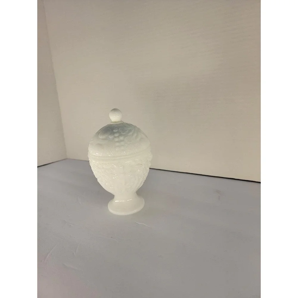 Vintage Avon Cape Cod White Milk Glass Covered Candy Dish Pedestal Vanity Jar 6